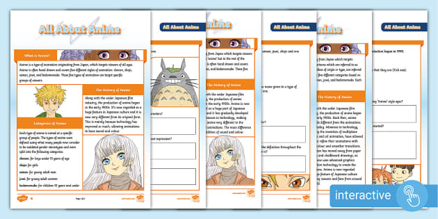 Anime Reading Comprehension - Interactive PDF for Children