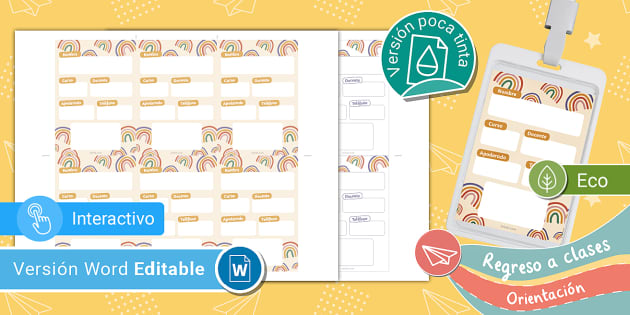 Tarjetas De Identificación Editables Versión Arcoiris 3947