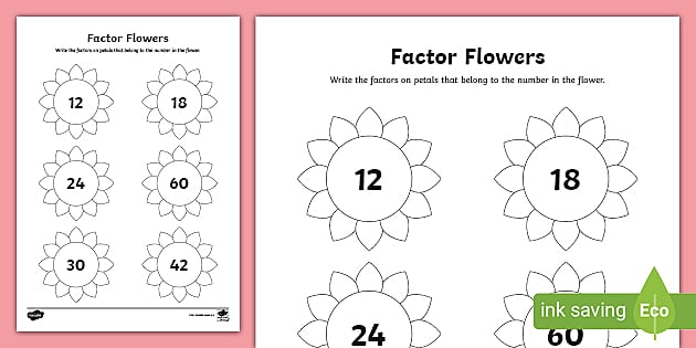 Factor Flowers Worksheet (l'enseignant a fait) - Twinkl