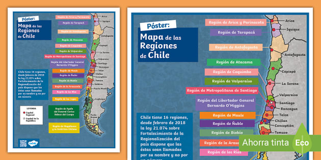 Póster: Mapa de las Regiones de Chile
