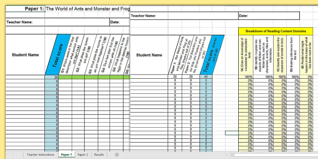 Y2 Reading Analysis Grid for KS1 2016 SATs Sample Paper