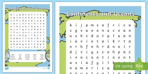 continents and oceans word search teacher made