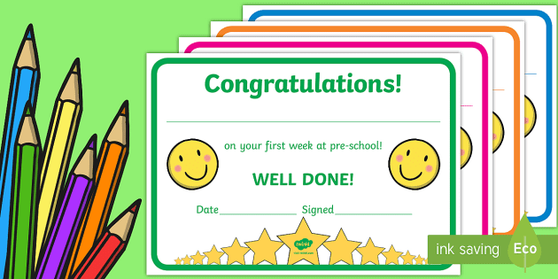 Free First Week Award Certificates Kindergarten Pre School