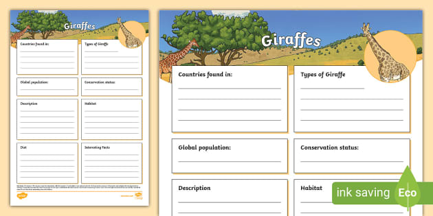 KS2 Giraffes Fact File Template - Twinkl