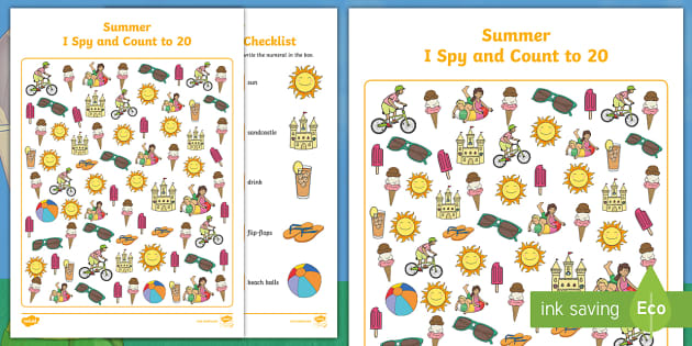 summer i spy and count activity to 20 teacher made