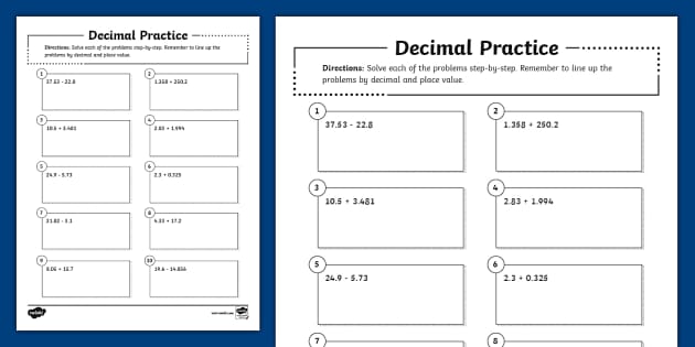 Seventh Grade Decimal Practice (Teacher-Made) - Twinkl