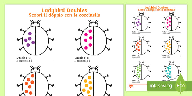 Ladybird Doubles to 20 Worksheet English Italian Twinkl