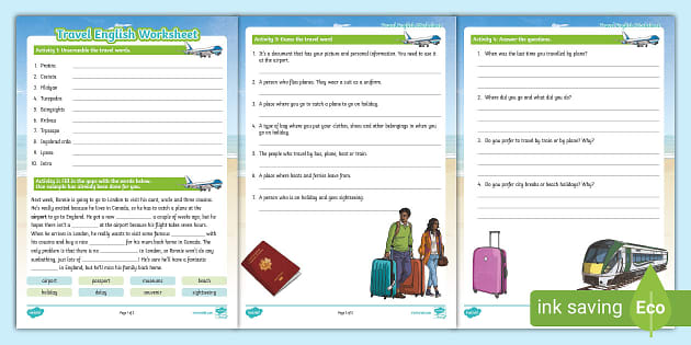 travelling worksheets