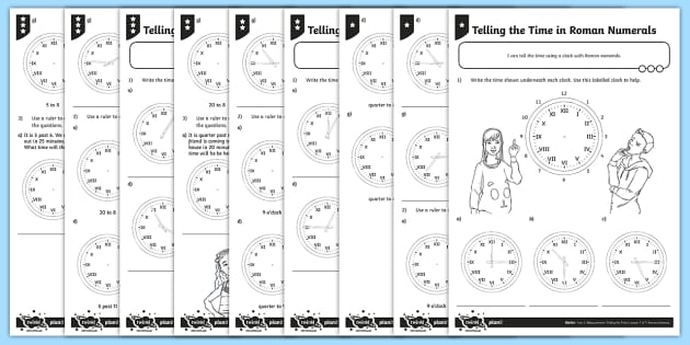 Telling the Time Roman Numerals Differentiated Worksheet / Worksheets