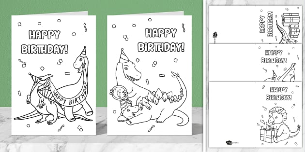 Cute Dinosaur Birthday Cards to Colour Twinkl Party