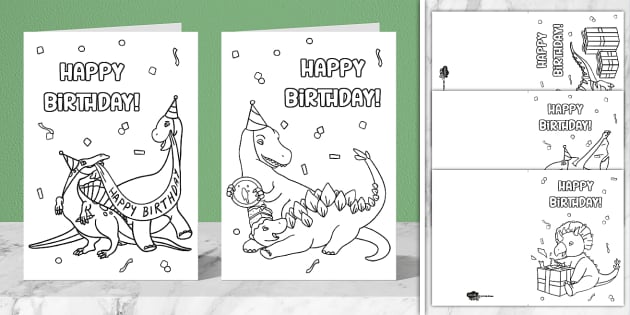 Cute Dinosaur Birthday Cards to Colour | Twinkl Party