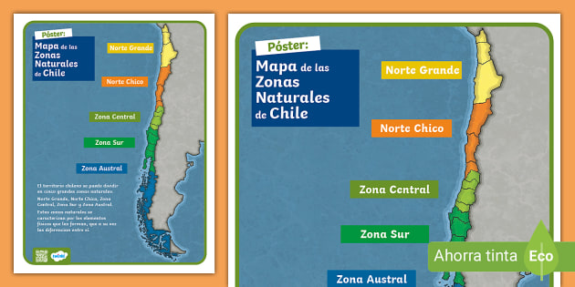 Póster Mapa de las Zonas Naturales de Chile - Twinkl