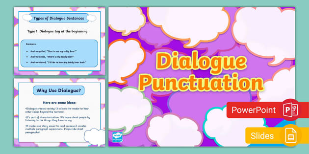 Dialogue Punctuation Powerpoint & Goog Slides For 6th-8th Gr