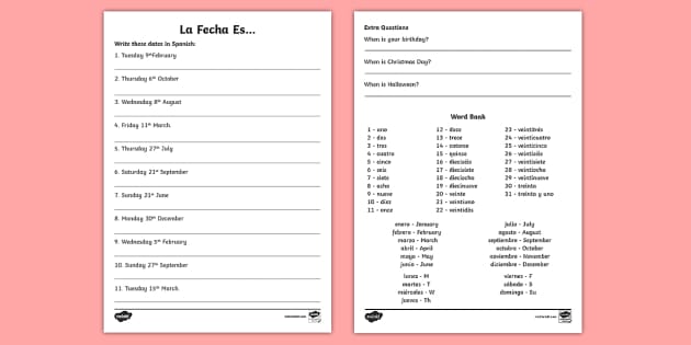 free spanish date writing worksheet months of the year