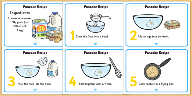 Pancake Recipe Sheets (teacher made) sequence diagram cooking 