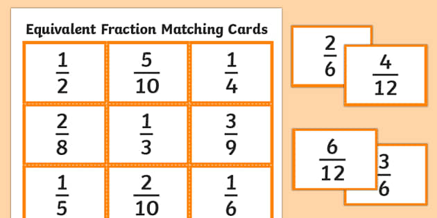 Equivalent Fractions Games Printable Matching Cards