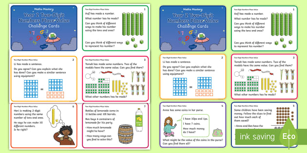 Year 2 Two Digit Numbers Place Value Maths Mastery Challenge Cards 5598