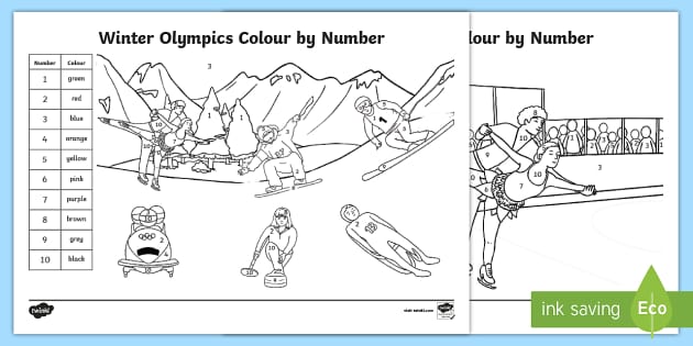 KS1 Winter Olympics Colour by Number Colouring Pages