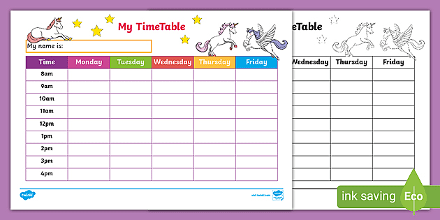 free printable unicorn timetable primary resources