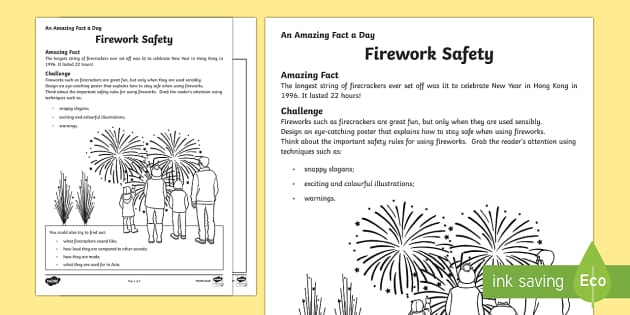 Firework Safety Twinkl Worksheet (teacher made) - Twinkl