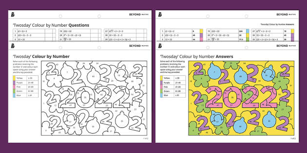 Beyond Secondary Resources Twosday Colour By Number Maths