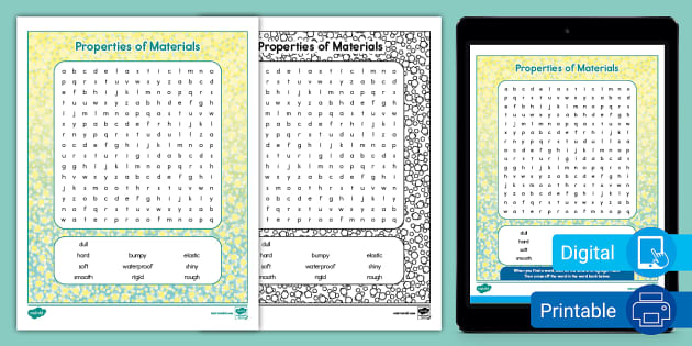 Properties of Materials Word Search for K-2nd Grade - Twinkl