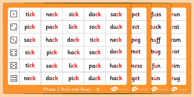 Phase 2 Letter Progression Set 4 Ck E U R Phoneme Roll And Read Mat Pack 
