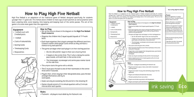 How to Play High Five Netball Adult Guidance (teacher made)