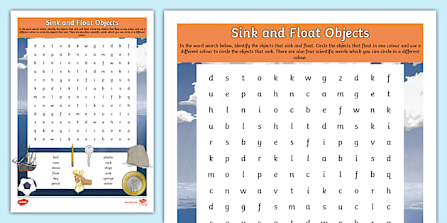 * NEW * Sink and Float Objects Word Search (teacher made)