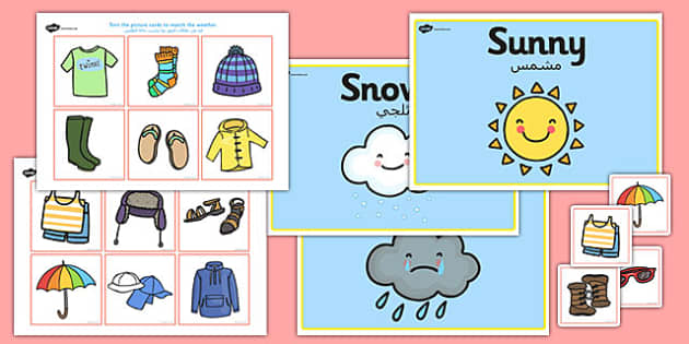 Weather Clothes Sorting Activity Arabic Translation - Twinkl