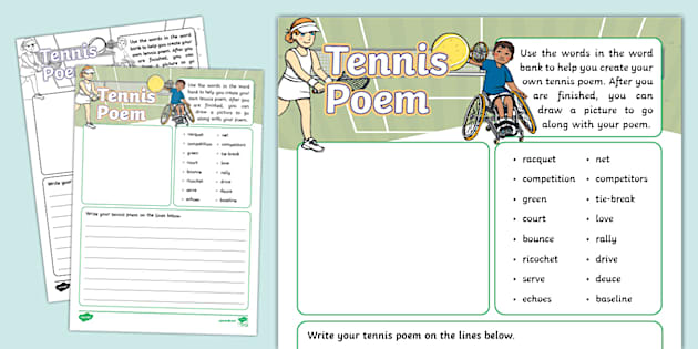 Tennis Poem Writing Template (teacher made) - Twinkl