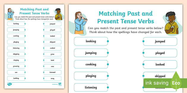 Matching the Past and Present Tense Verbs Worksheet Twinkl