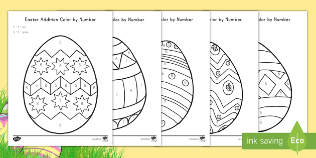 Easter Addition Color By Number Worksheets - Kindergarten Twinkl