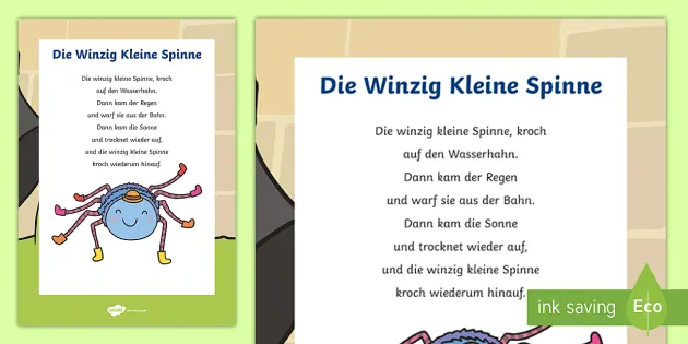 Incy Spider Song Lyrics German (teacher made) - Twinkl