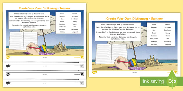 Summer Keywords Create Your Own Dictionary Activity - Twinkl