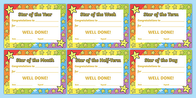  Star Of The Week Award Certificate For Good Behavior