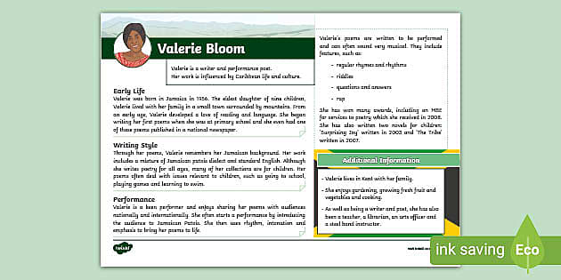 Valerie Bloom Fact File Ks2 Teacher Made Twinkl