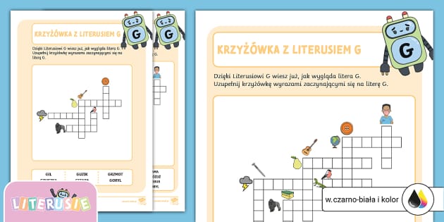 Krzyżówka Z Literusiem G | Piszemy Wyrazy Na Literę G