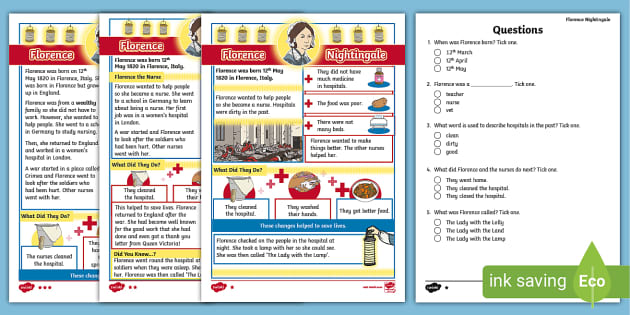 KS1 Florence Nightingale Differentiated Reading Comprehension picture picture