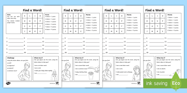 Find A Word Activity For Kids Literacy Puzzle Year 3 6