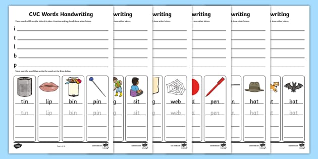 cvc words handwriting worksheet sheets teacher made