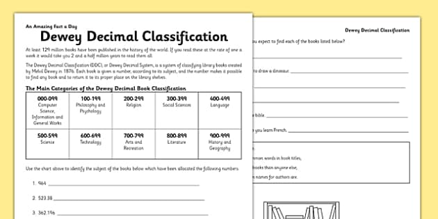 Dewey Decimal Code Worksheet Worksheet teacher Made 