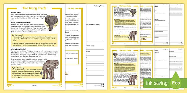 UKS2 The Ivory Trade Differentiated Reading Comprehension Activity   T E 933 Uks2 The Ivory Trade Differentiated Reading Comprehension Activity Ver 2 