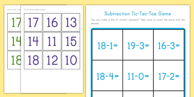 Math Tic Tac Toe K, 1st & 2nd Grade