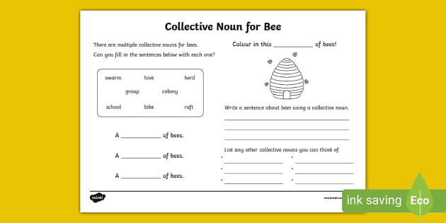 Collective Noun - Bees Worksheet (teacher made) - Twinkl