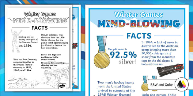 Winter Games Mind-Blowing Facts Posters for 6th-8th Grade