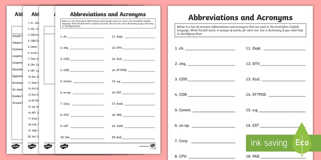 Common acronyms - ESL worksheet by mc2602