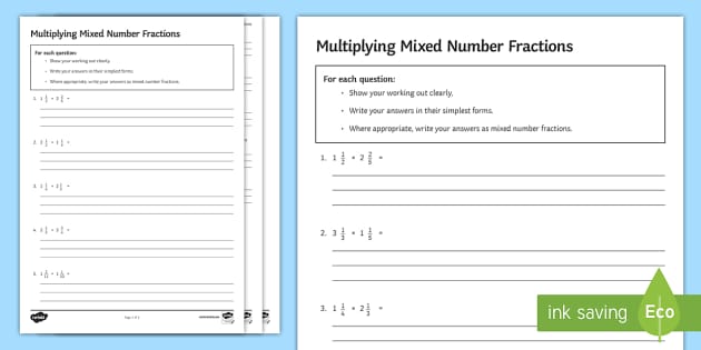 multiplying mixed number fractions worksheet ks3 maths