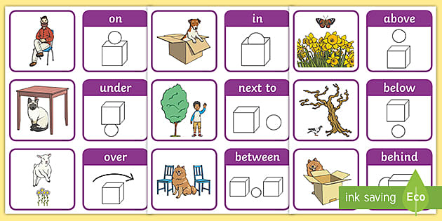 preposition matching picture cards