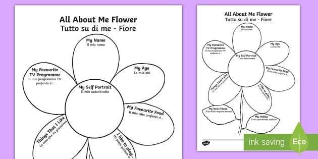 All About Me Flower Writing Template English/Italian